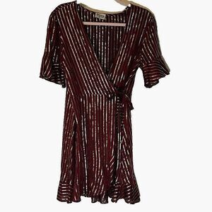 Show Me Your MuMu Retro Glam Dressy Rust/Black/Gold Wrap Dress Ruffle Hemline L